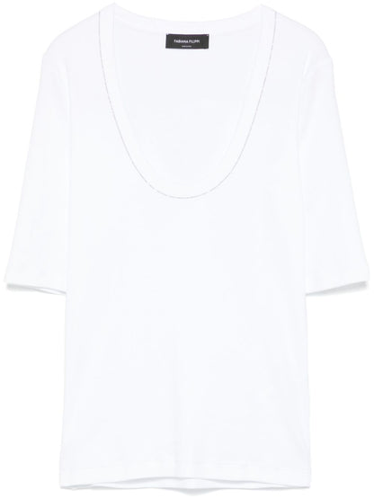 Fabiana Filippi Chain-Detail Scoop-Neck Cotton T-Shirt White