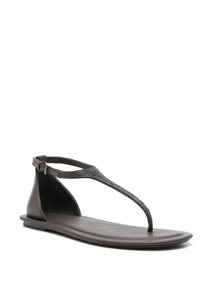Brunello Cucinelli Bead-Detail Thong Sandals Brown