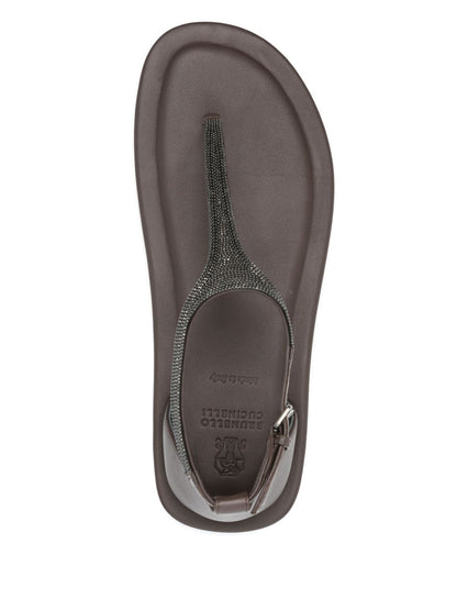 Brunello Cucinelli Bead-Detail Thong Sandals Brown