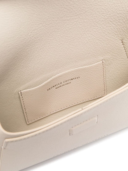 Brunello Cucinelli BC Duo Foldover Leather Clutch Bag Ivory