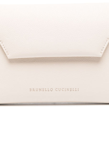 Brunello Cucinelli BC Duo Foldover Leather Clutch Bag Ivory