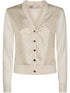 Tory Burch Cropped Silk Front Cardigan Beige