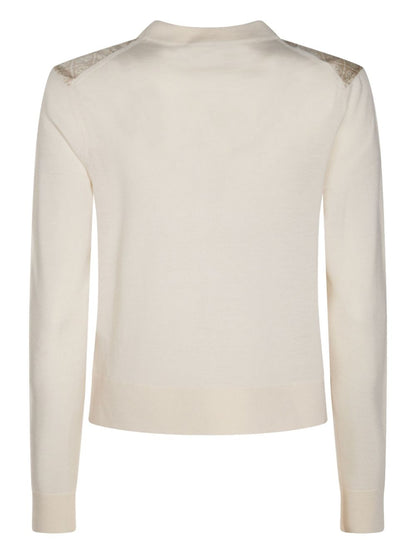 Tory Burch Cropped Silk Front Cardigan Beige