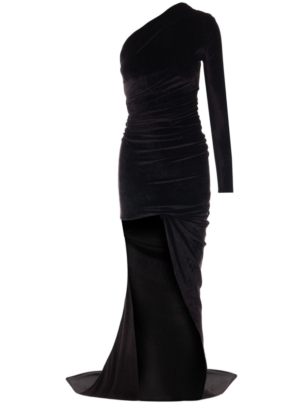 Balenciaga Long Asymmetrical One-Shoulder Velvet Maxi Dress Black