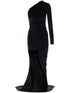 Balenciaga Long Asymmetrical One-Shoulder Velvet Maxi Dress Black