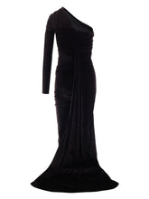 Balenciaga Long Asymmetrical One-Shoulder Velvet Maxi Dress Black