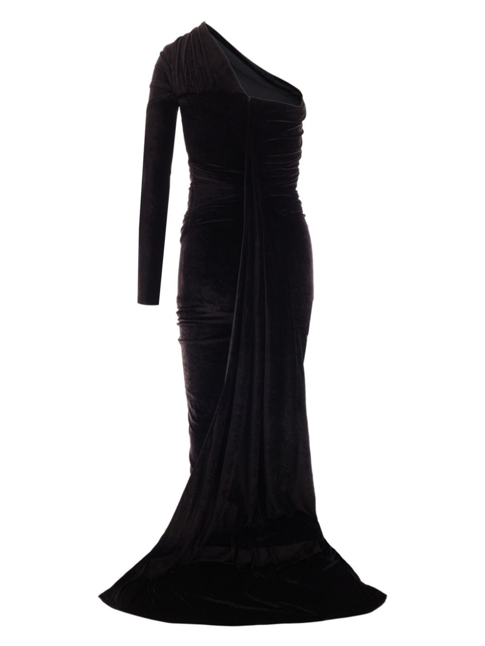 Balenciaga Long Asymmetrical One-Shoulder Velvet Maxi Dress Black