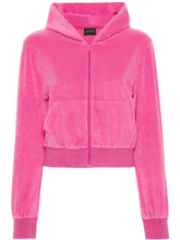 Balenciaga Rhinestone-Logo Distressed Velvet Zipped Hoodie Pink