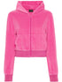 Balenciaga Rhinestone-Logo Distressed Velvet Zipped Hoodie Pink
