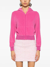 Balenciaga Rhinestone-Logo Distressed Velvet Zipped Hoodie Pink