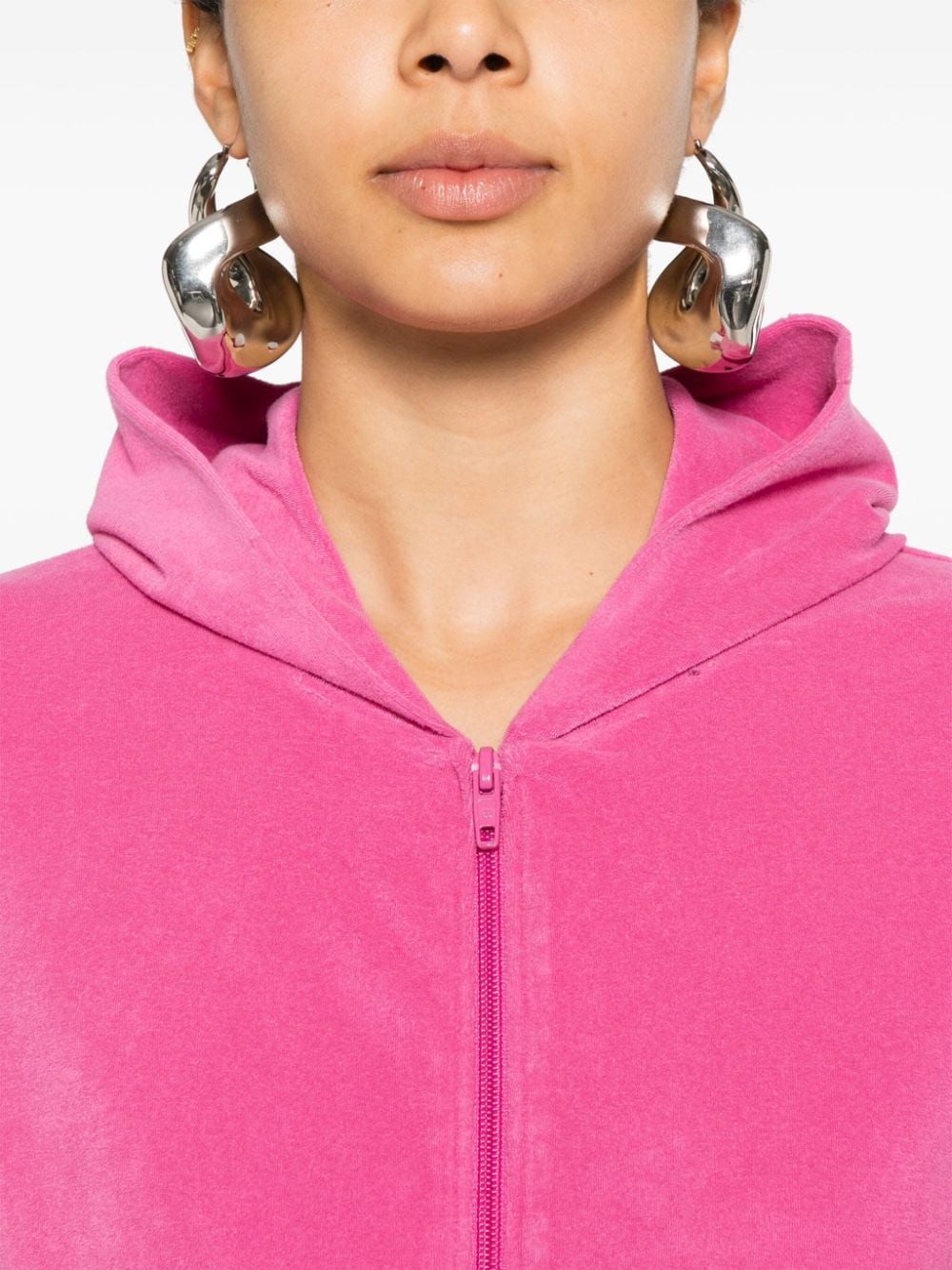 Balenciaga Rhinestone-Logo Distressed Velvet Zipped Hoodie Pink