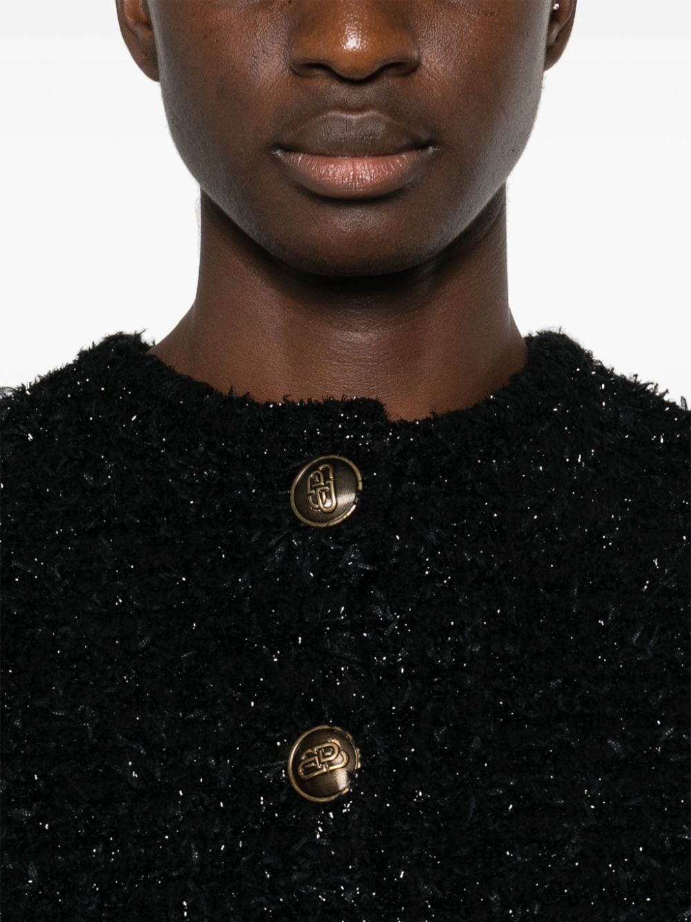 Balenciaga Cropped Bouclé Metallic-Threaded Jacket Black