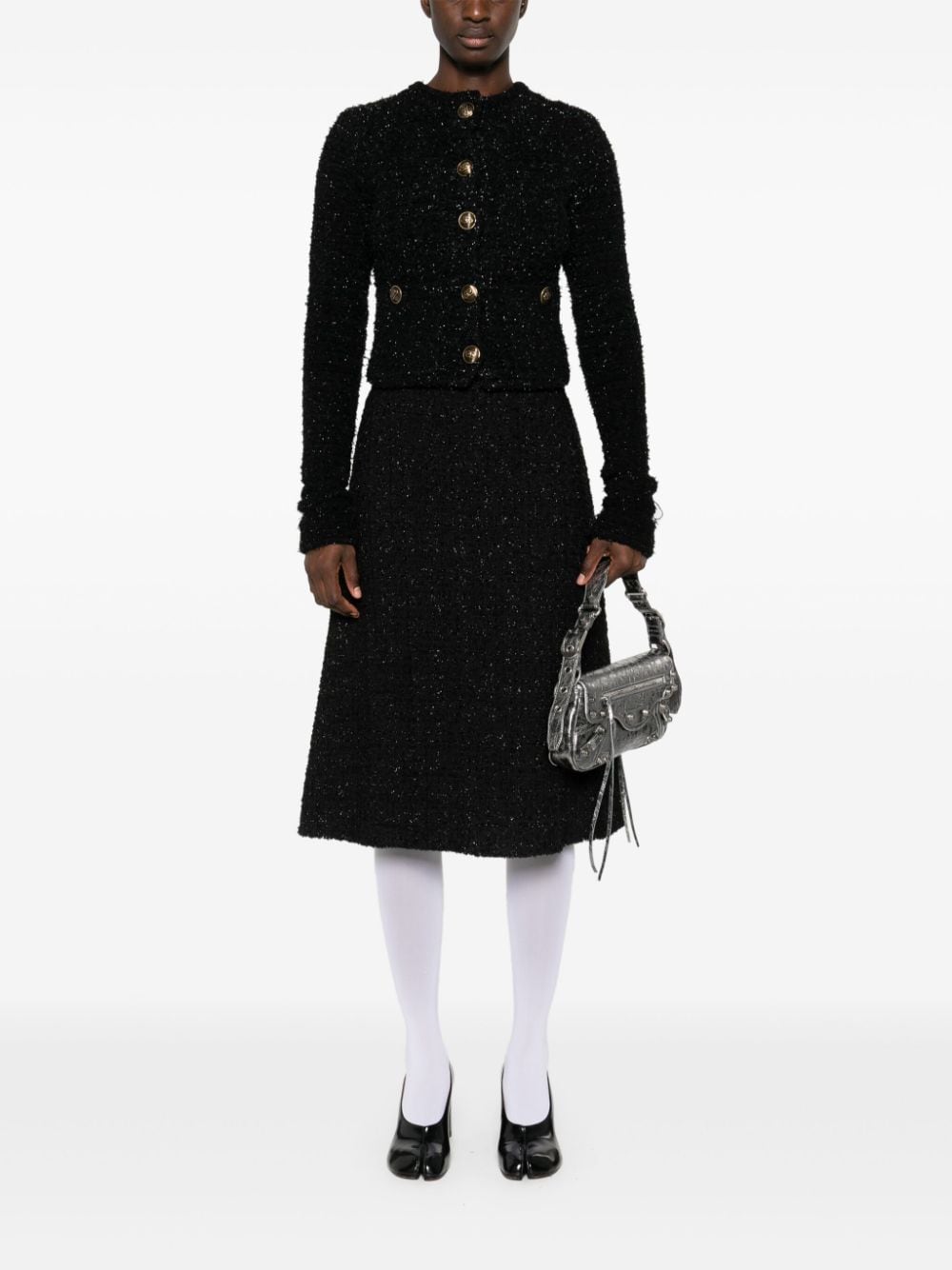 Balenciaga Cropped Bouclé Metallic-Threaded Jacket Black