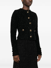 Balenciaga Cropped Bouclé Metallic-Threaded Jacket Black
