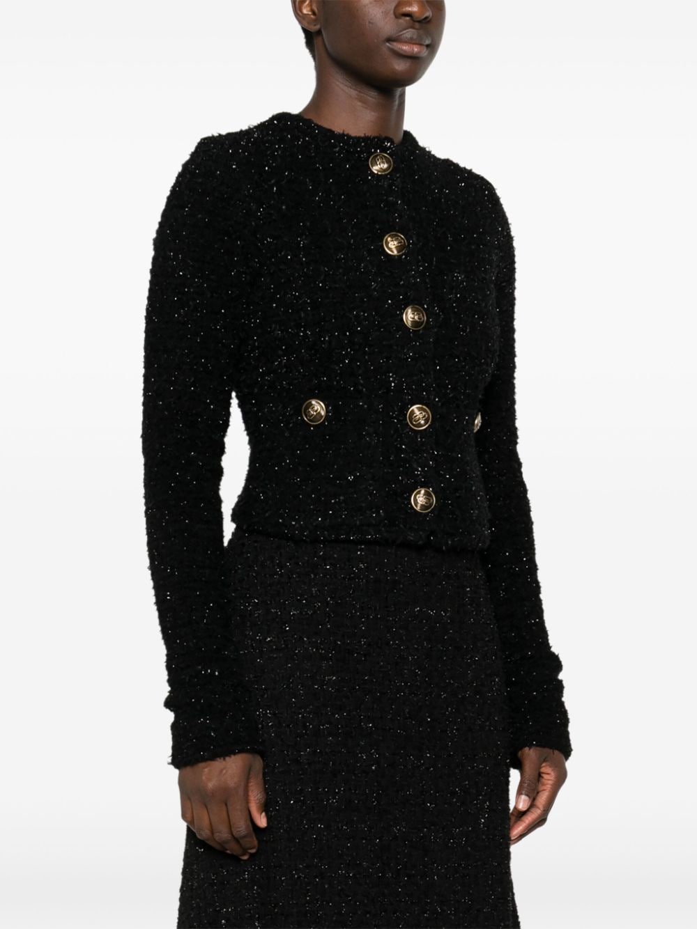 Balenciaga Cropped Bouclé Metallic-Threaded Jacket Black