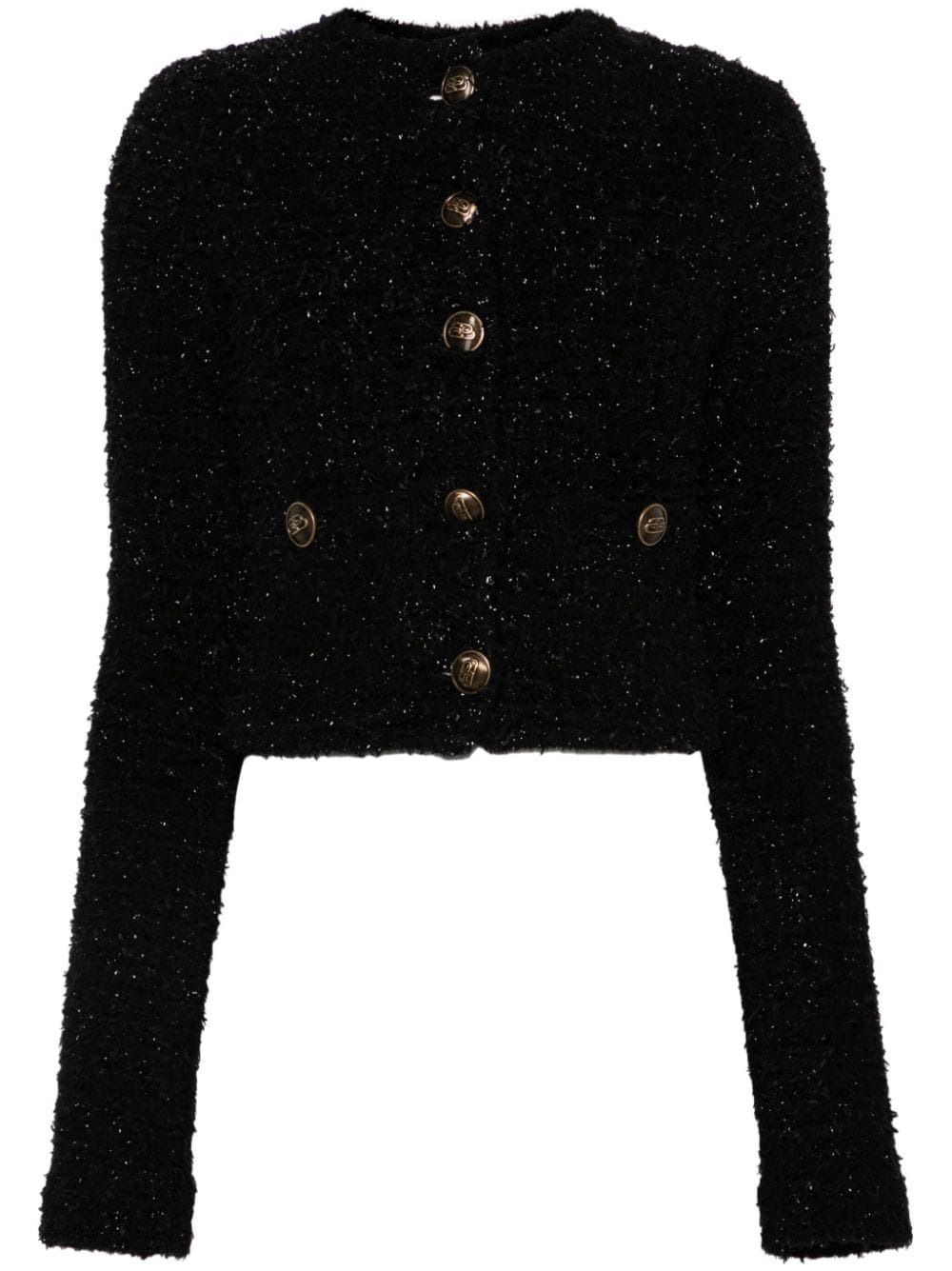 Balenciaga Cropped Bouclé Metallic-Threaded Jacket Black