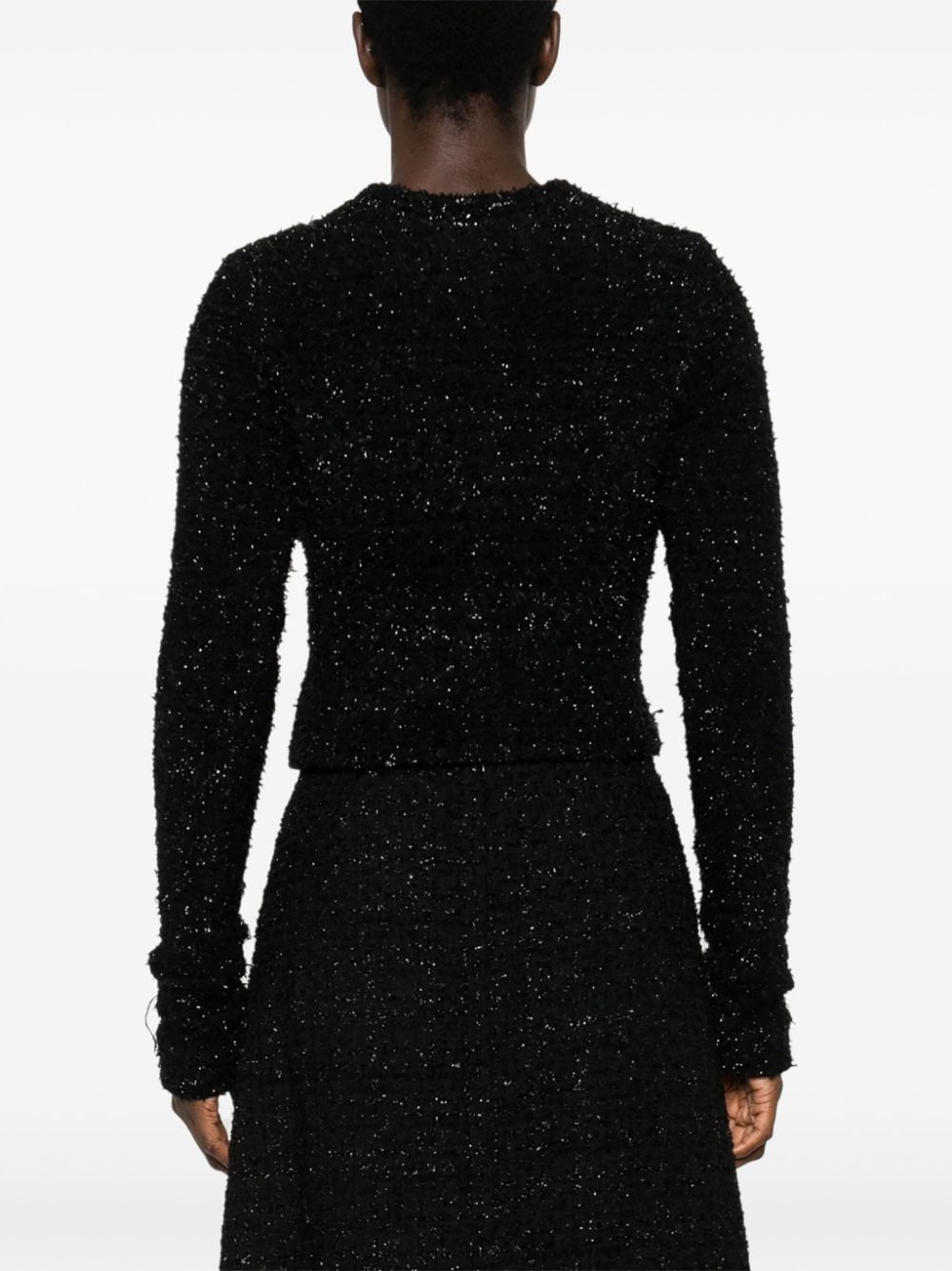 Balenciaga Cropped Bouclé Metallic-Threaded Jacket Black