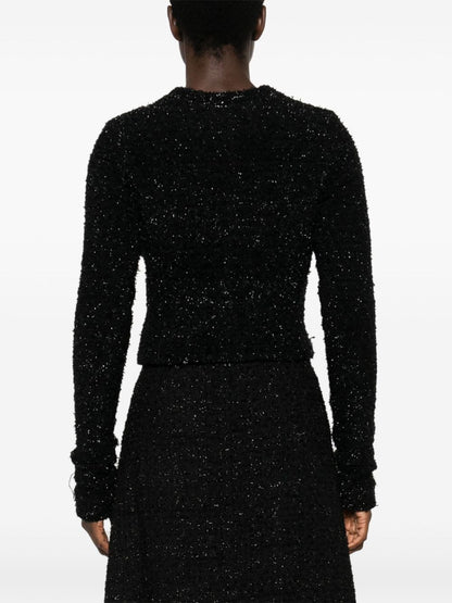 Balenciaga Cropped Bouclé Metallic-Threaded Jacket Black