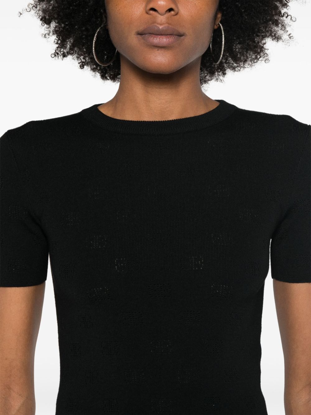 Balenciaga Perforated BB Fine Knit Wool-Blend T-Shirt Black