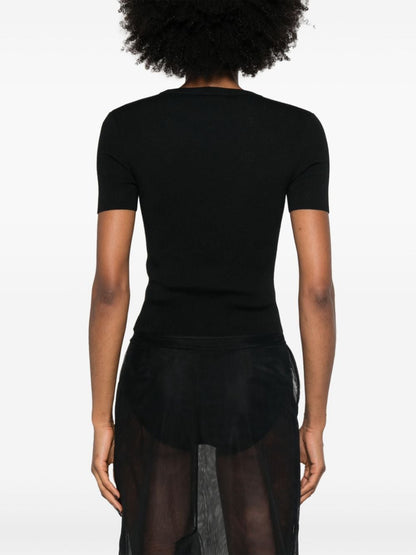 Balenciaga Perforated BB Fine Knit Wool-Blend T-Shirt Black