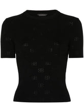 Balenciaga Perforated BB Fine Knit Wool-Blend T-Shirt Black