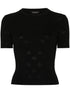 Balenciaga Perforated BB Fine Knit Wool-Blend T-Shirt Black
