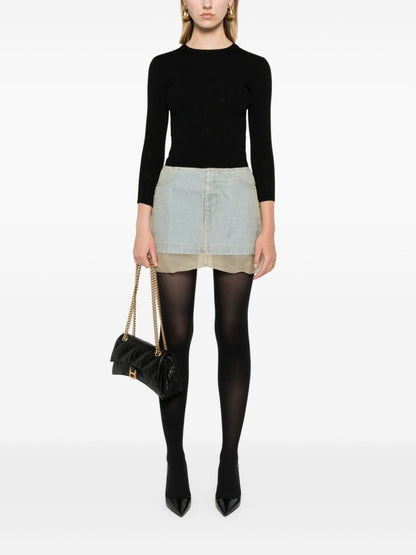 Balenciaga BB Monogram Open-Knit Cropped Wool Blend Jumper Black