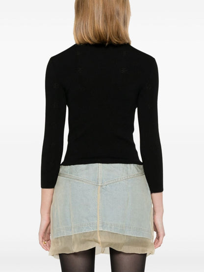 Balenciaga BB Monogram Open-Knit Cropped Wool Blend Jumper Black