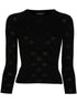 Balenciaga BB Monogram Open-Knit Cropped Wool Blend Jumper Black