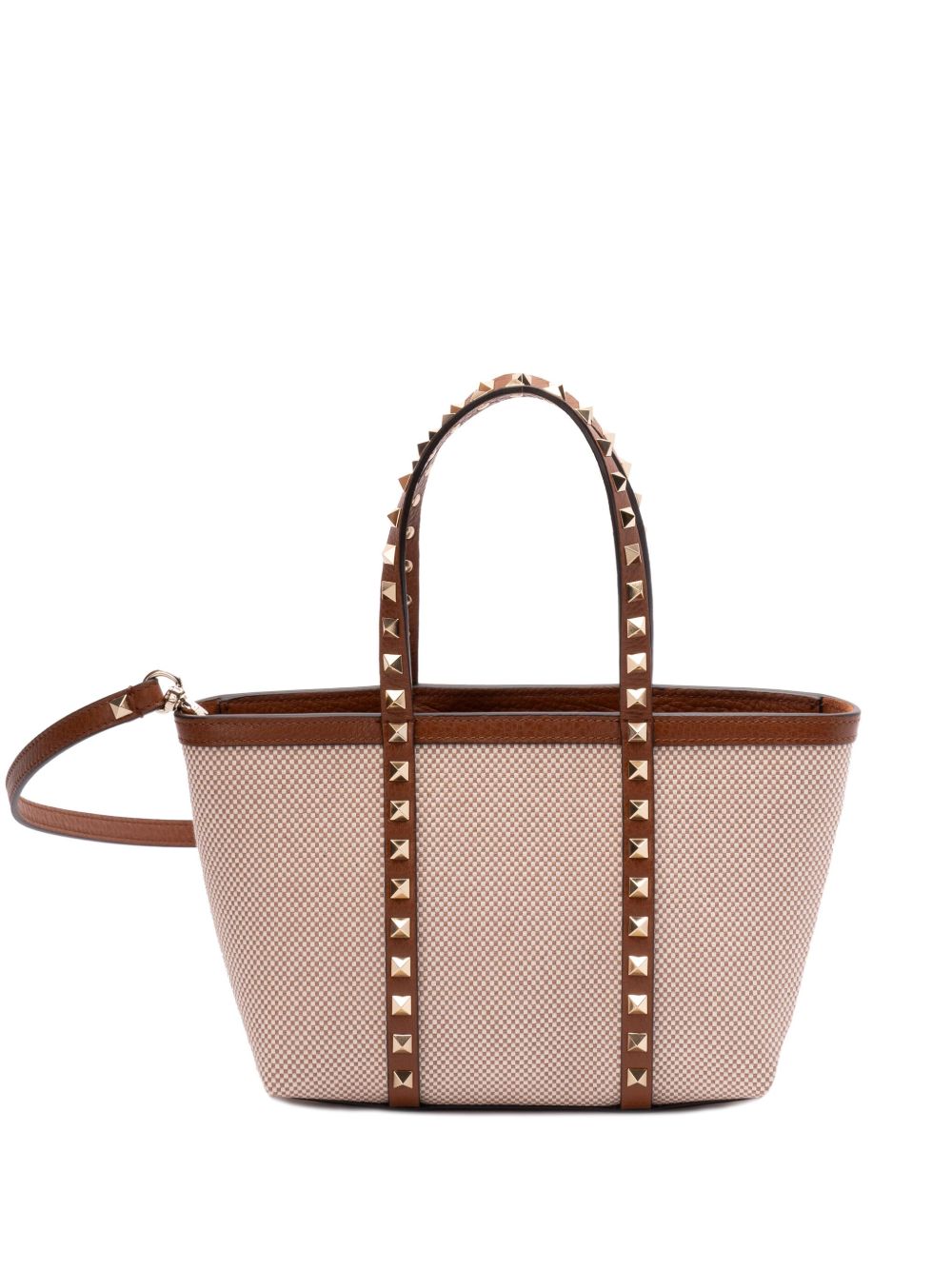 Valentino Garavani Rockstud Canvas Mini Tote Bag Leather Brown