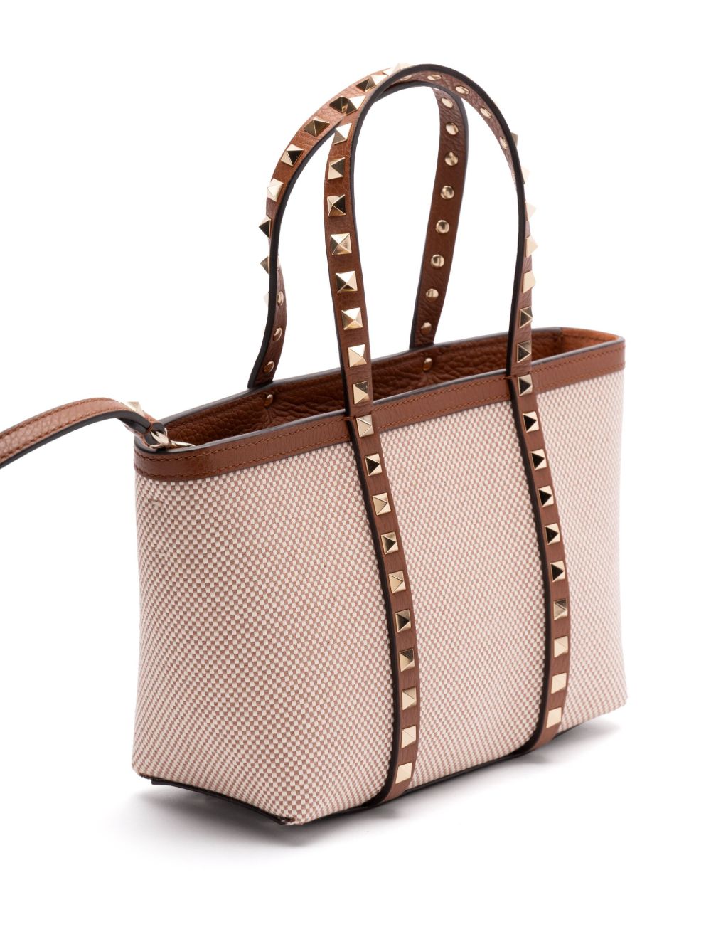 Valentino Garavani Rockstud Canvas Mini Tote Bag Leather Brown