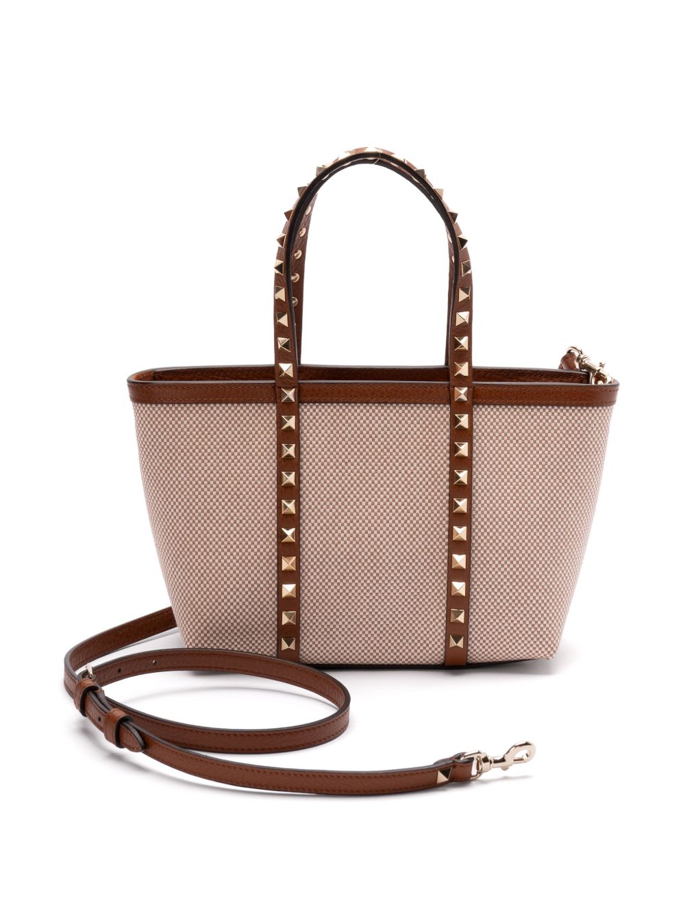 Valentino Garavani Rockstud Canvas Mini Tote Bag Leather Brown