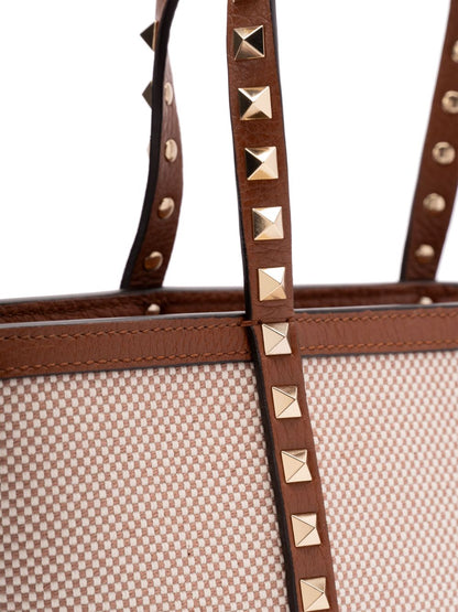 Valentino Garavani Rockstud Canvas Mini Tote Bag Leather Brown