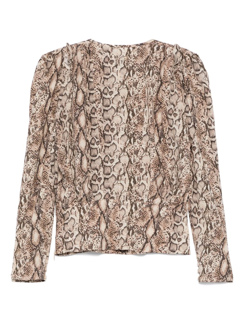 Isabel Marant Zarga Printed Silk Puff-Sleeve Blouse Beige
