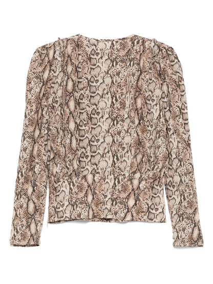 Isabel Marant Zarga Printed Silk Puff-Sleeve Blouse Beige