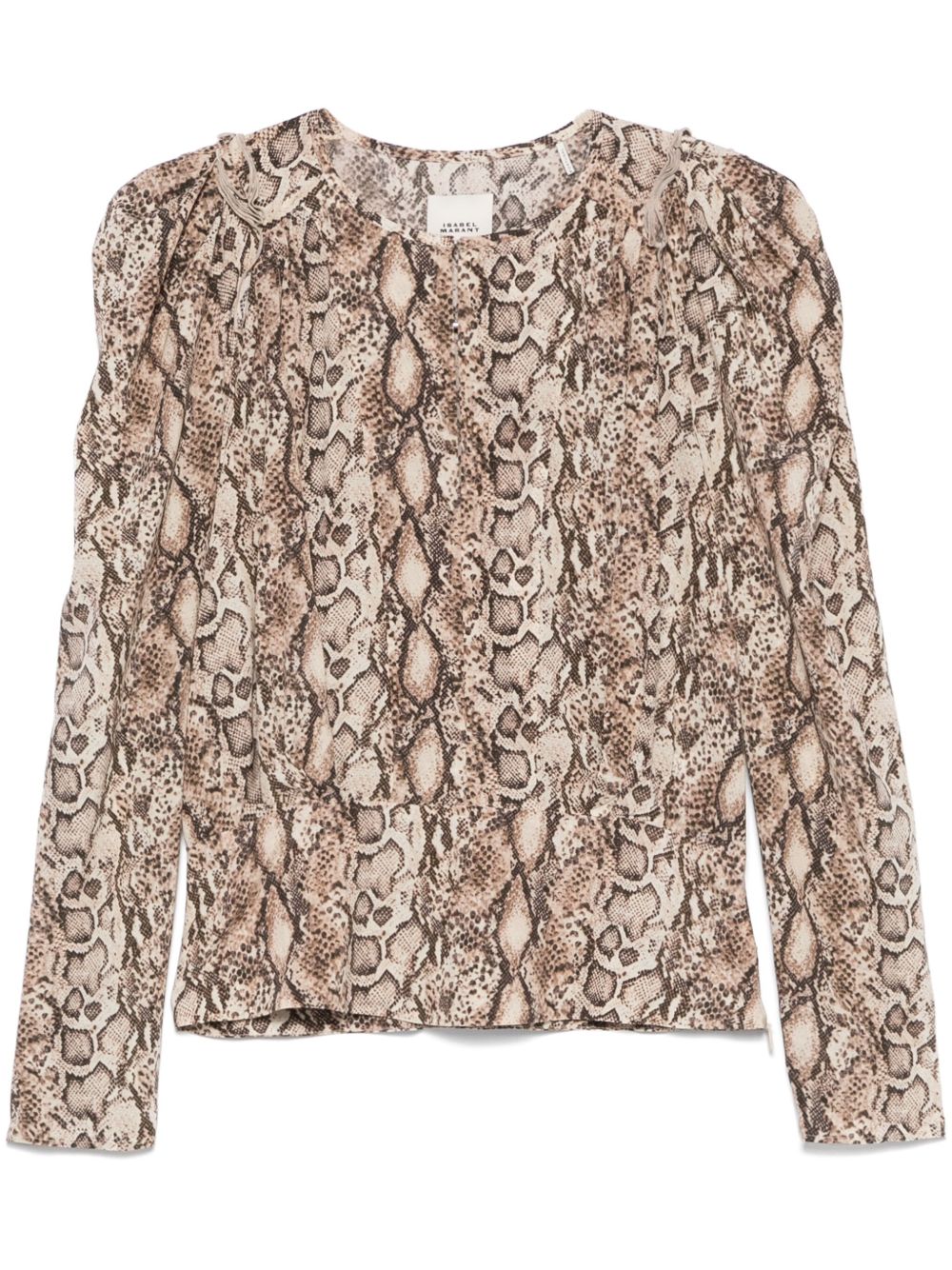 Isabel Marant Zarga Printed Silk Puff-Sleeve Blouse Beige