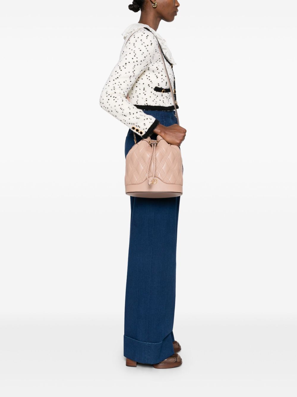 Valentino Garavani Quilted Leather Bucket Bag Flamingo Pink