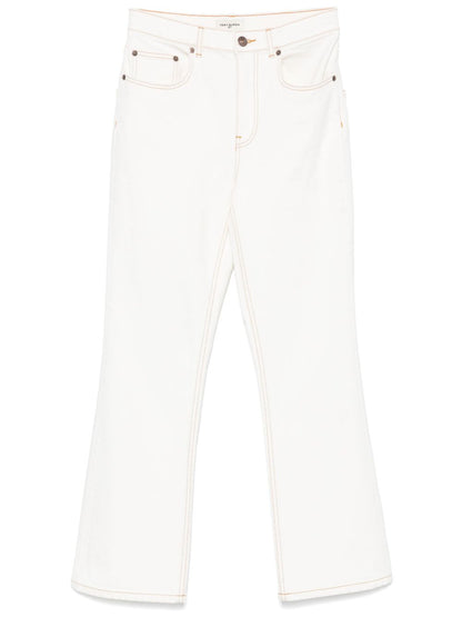 Tory Burch White Stretch Cotton Cropped Flare Jeans