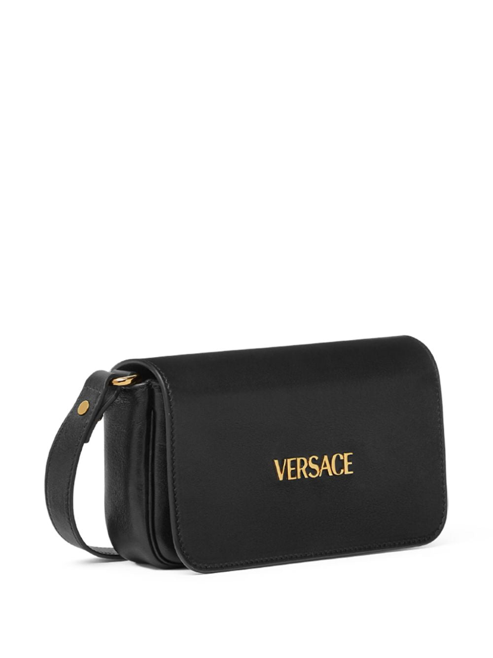 Versace Tag Mini Calf Leather Crossbody Bag Black