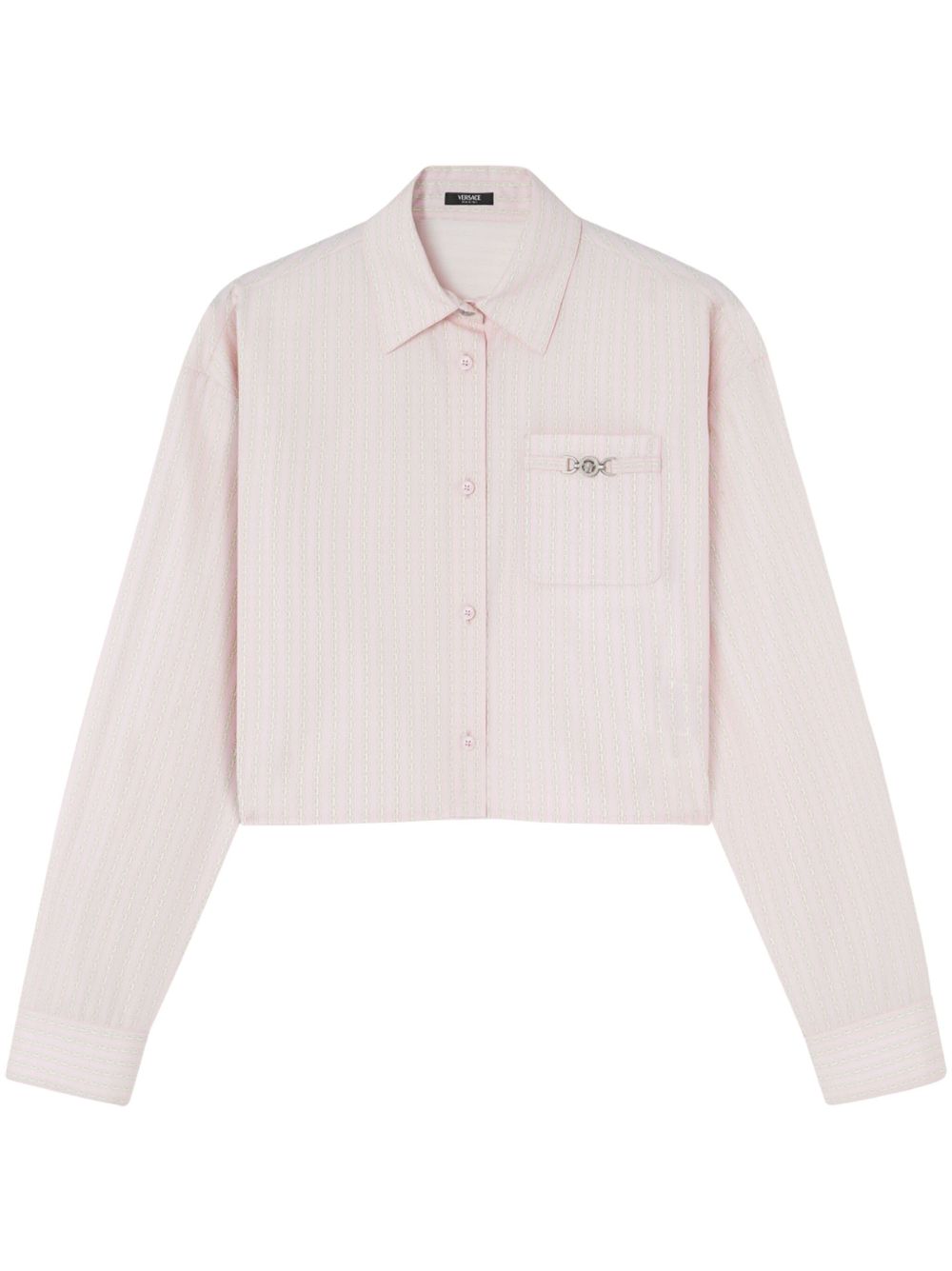 Versace Pinstripe Chain Cropped Cotton Shirt Pink