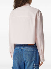 Versace Pinstripe Chain Cropped Cotton Shirt Pink