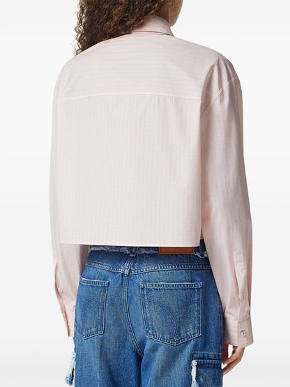 Versace Pinstripe Chain Cropped Cotton Shirt Pink