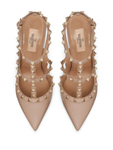 Valentino Garavani Rockstud 100mm Strappy Pumps in Powder Pink Leather Powder