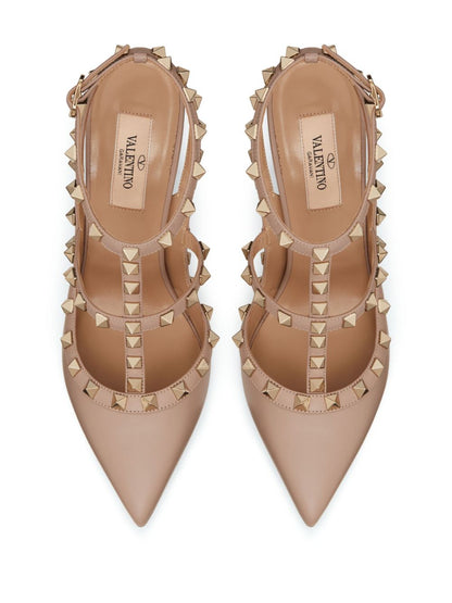 Valentino Garavani Rockstud 100mm Strappy Pumps in Powder Pink Leather Powder