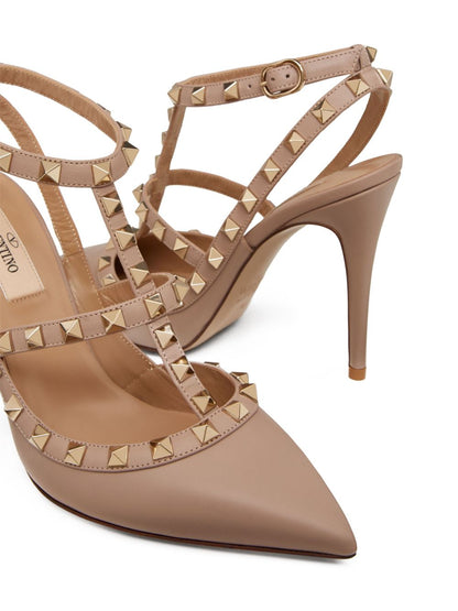Valentino Garavani Rockstud 100mm Strappy Pumps in Powder Pink Leather Powder
