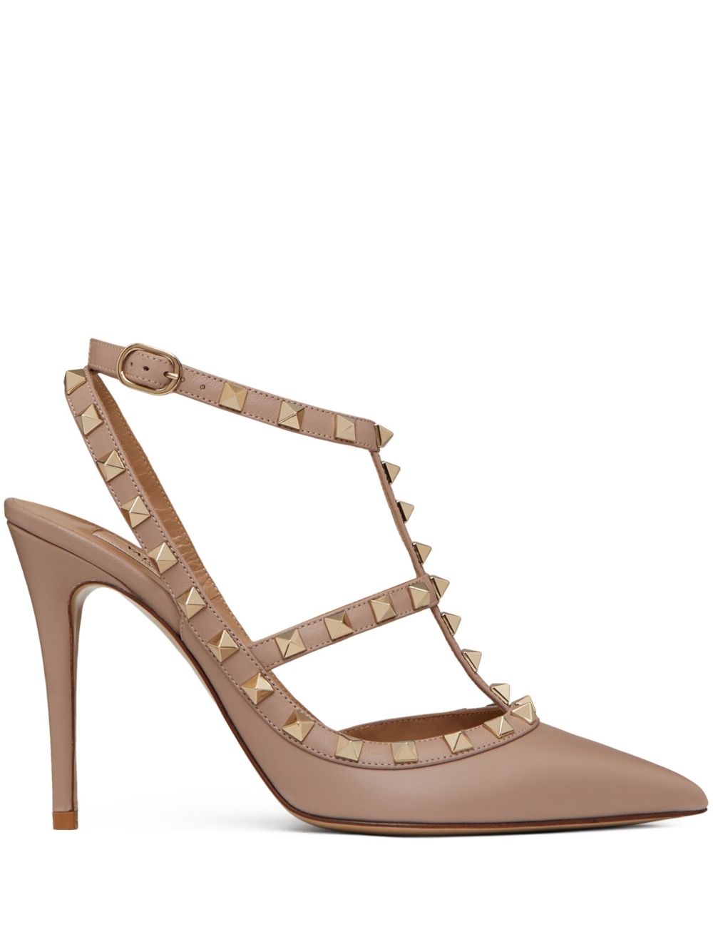 Valentino Garavani Rockstud 100mm Strappy Pumps in Powder Pink Leather Powder