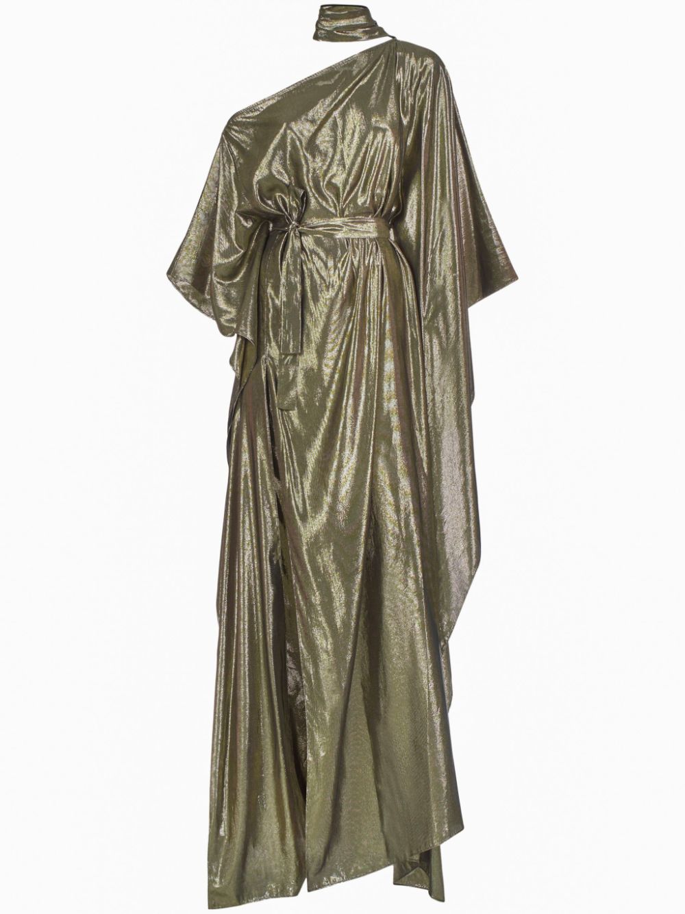 Taller Marmo Pre One-Shoulder Scarf-Detail Silk-Blend Maxi Dress Golden