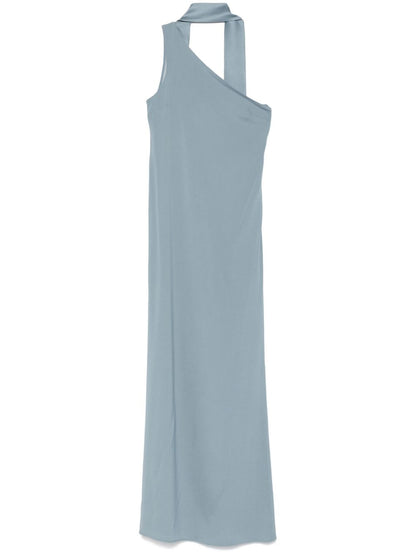 Taller Marmo Pre Caroline One-Shoulder Long Crepe Dress Clear Blue