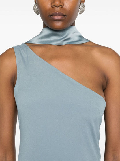 Taller Marmo Pre Caroline One-Shoulder Long Crepe Dress Clear Blue