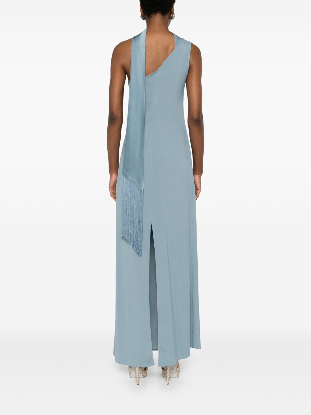 Taller Marmo Pre Caroline One-Shoulder Long Crepe Dress Clear Blue